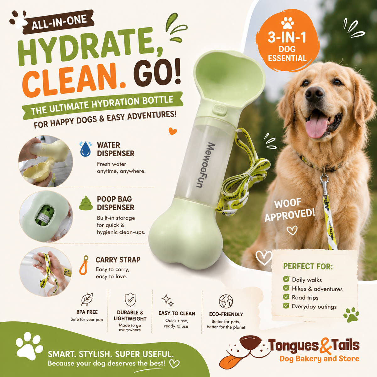 Water Bottle & Waste Bag Storage With Strap BRAND NEW pets