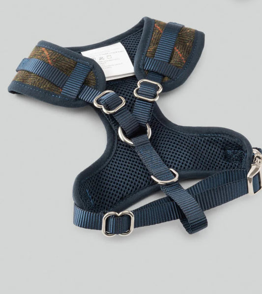 Dark Green Checked Herringbone Tweed Dog Harness