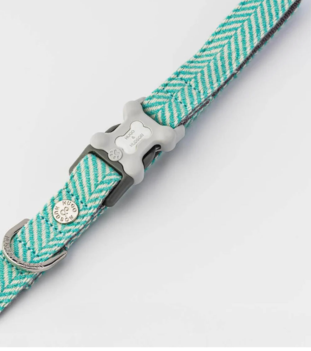 Tweed Dog Lead - Aqua Herringbone