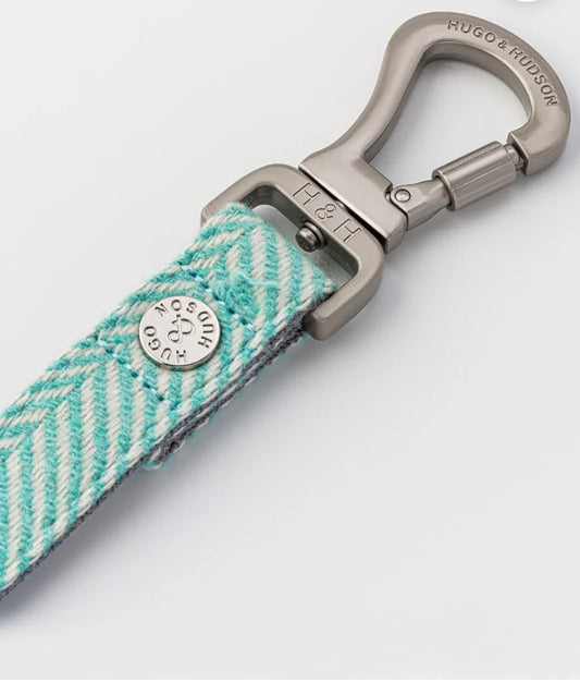 Tweed Dog Lead - Aqua Herringbone
