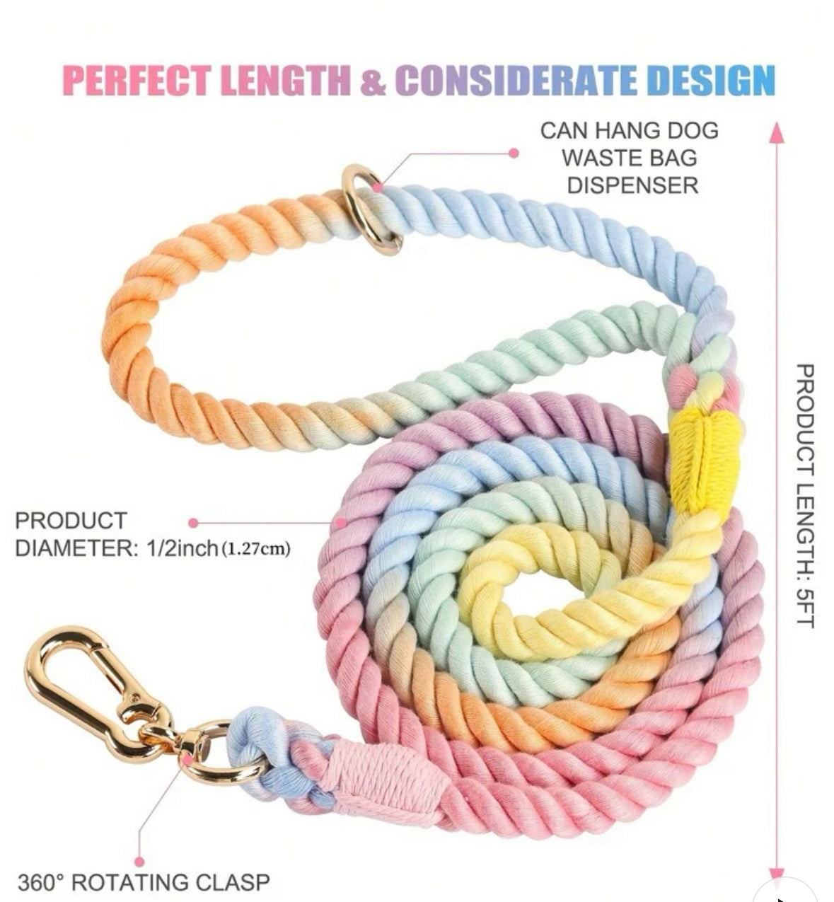Colorful Braided Durable
Comfortable Pet Leash, Suitable For medium &Large Dogs