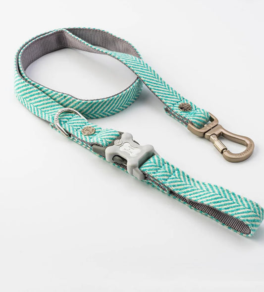 Tweed Dog Lead - Aqua Herringbone