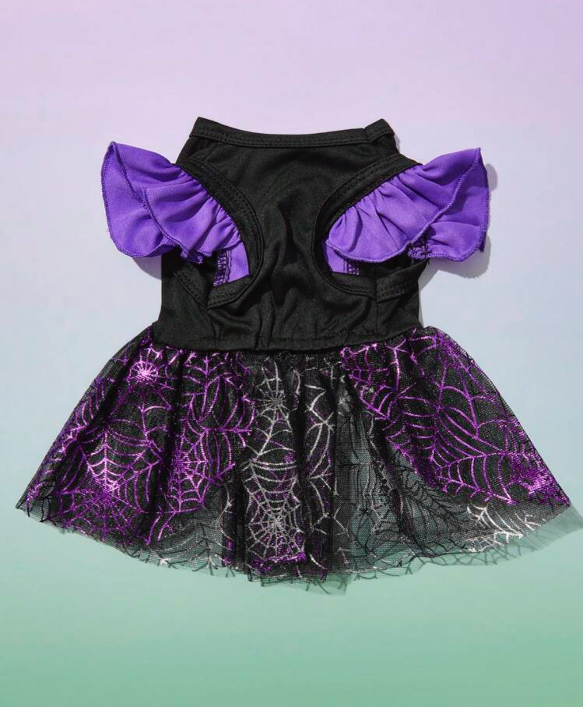 Pet Witch Costume Dress, Purple Mesh Panel Black Knit Cap Sleeve Dog Dress