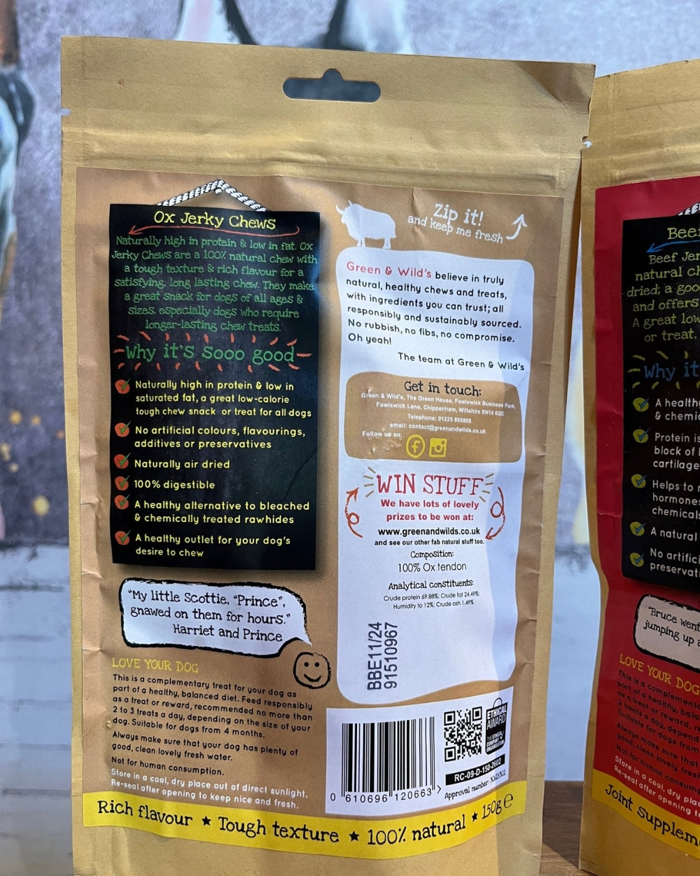 Green and Wild Natural Dog Treat Beef, Ox and Wild Boar Chews