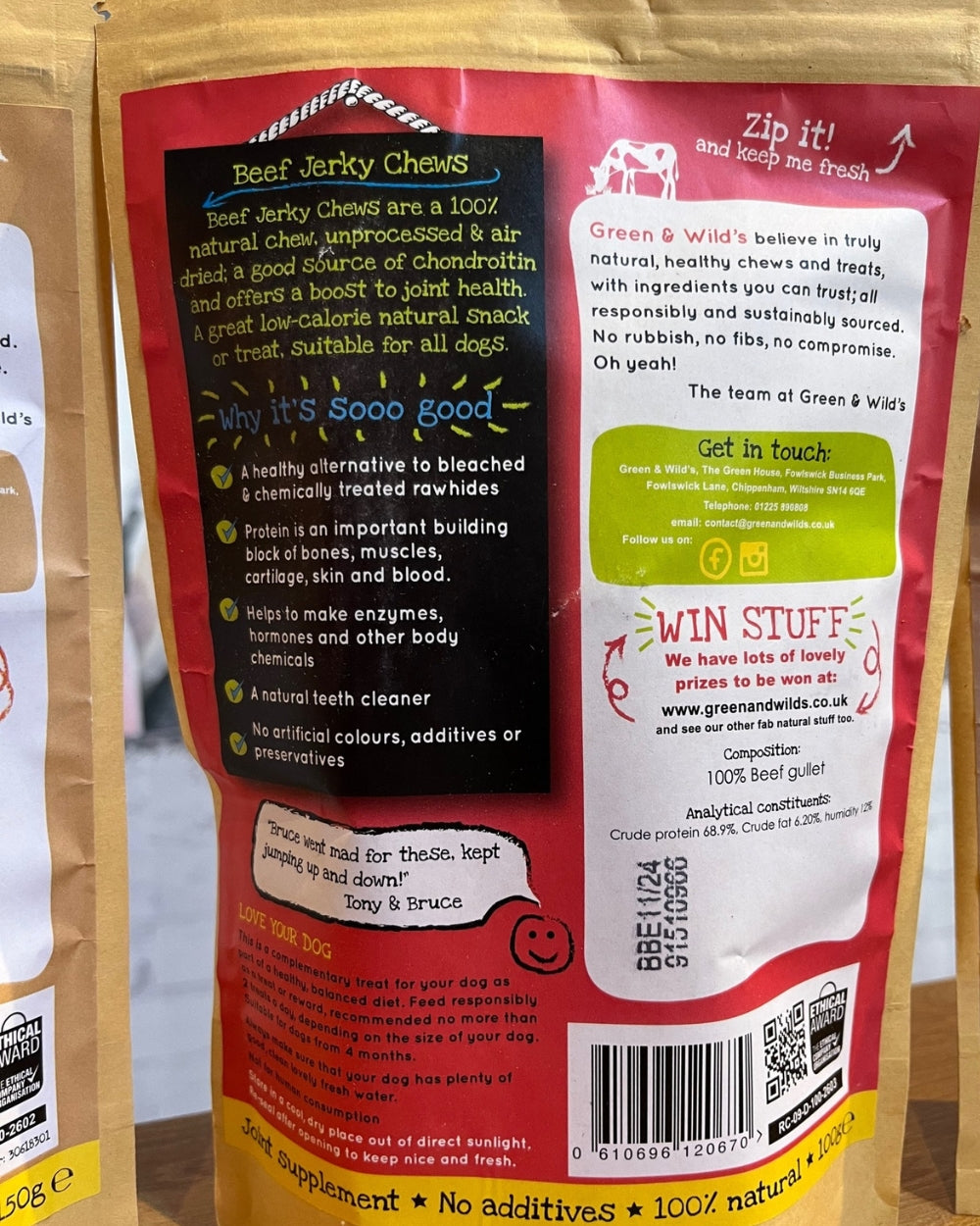 Green and Wild Natural Dog Treat Beef, Ox and Wild Boar Chews