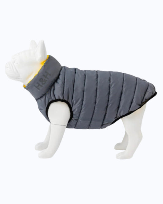 Hugo and Hudson Reversible Dog Puffer Jacket - Light Pink and Grey - Dog Coat