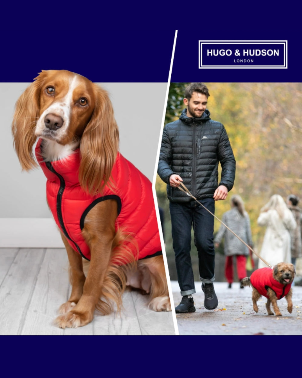 Hugo and Hudson Reversible Dog Puffer Jacket - Red and Navy