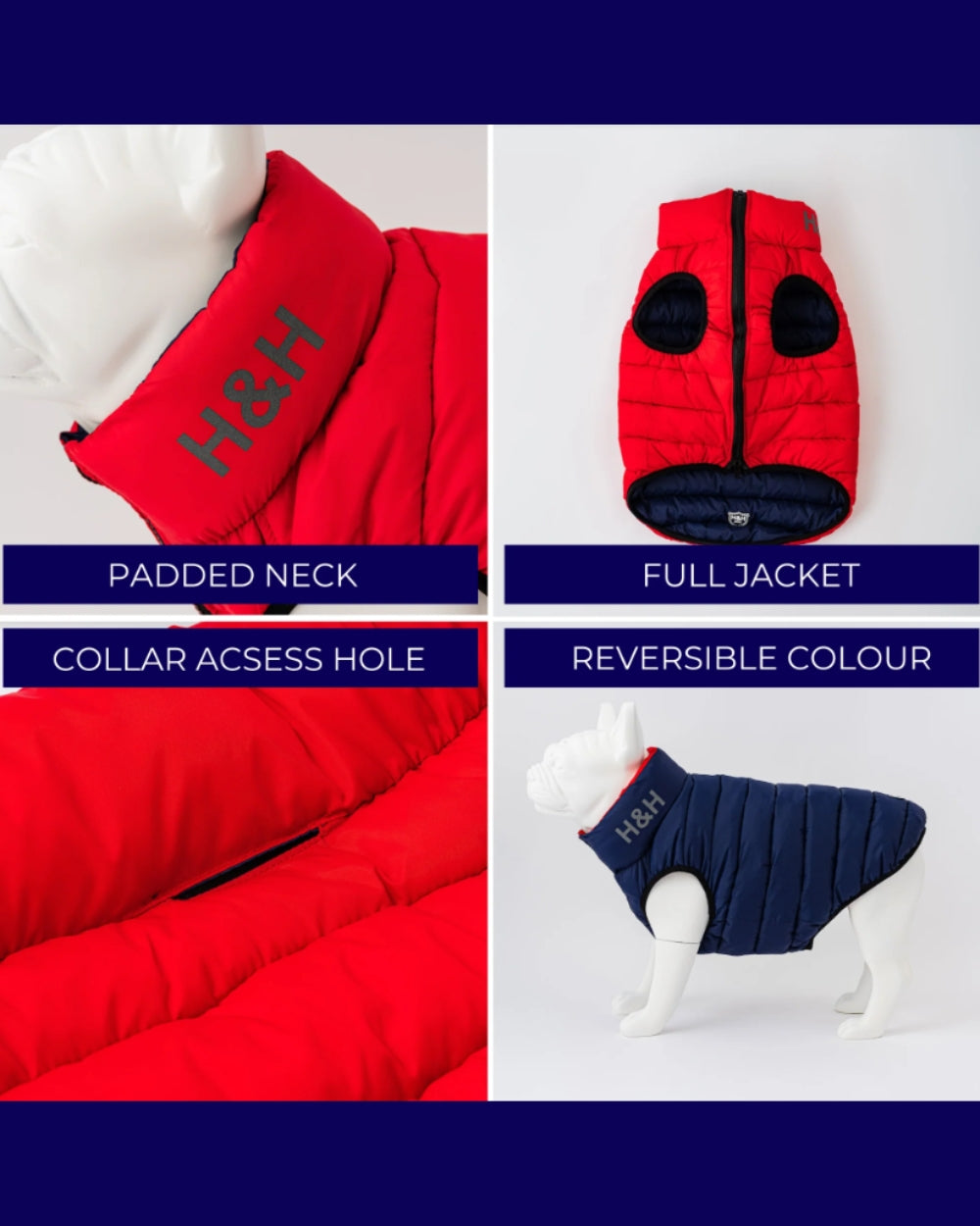Hugo and Hudson Reversible Dog Puffer Jacket - Pink and Grey - Dog Coat