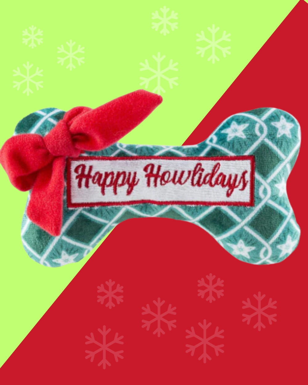 Green Stars Bone - Happy Howlidays Squeaker Plush Dog Toy Haute Diggity Dog