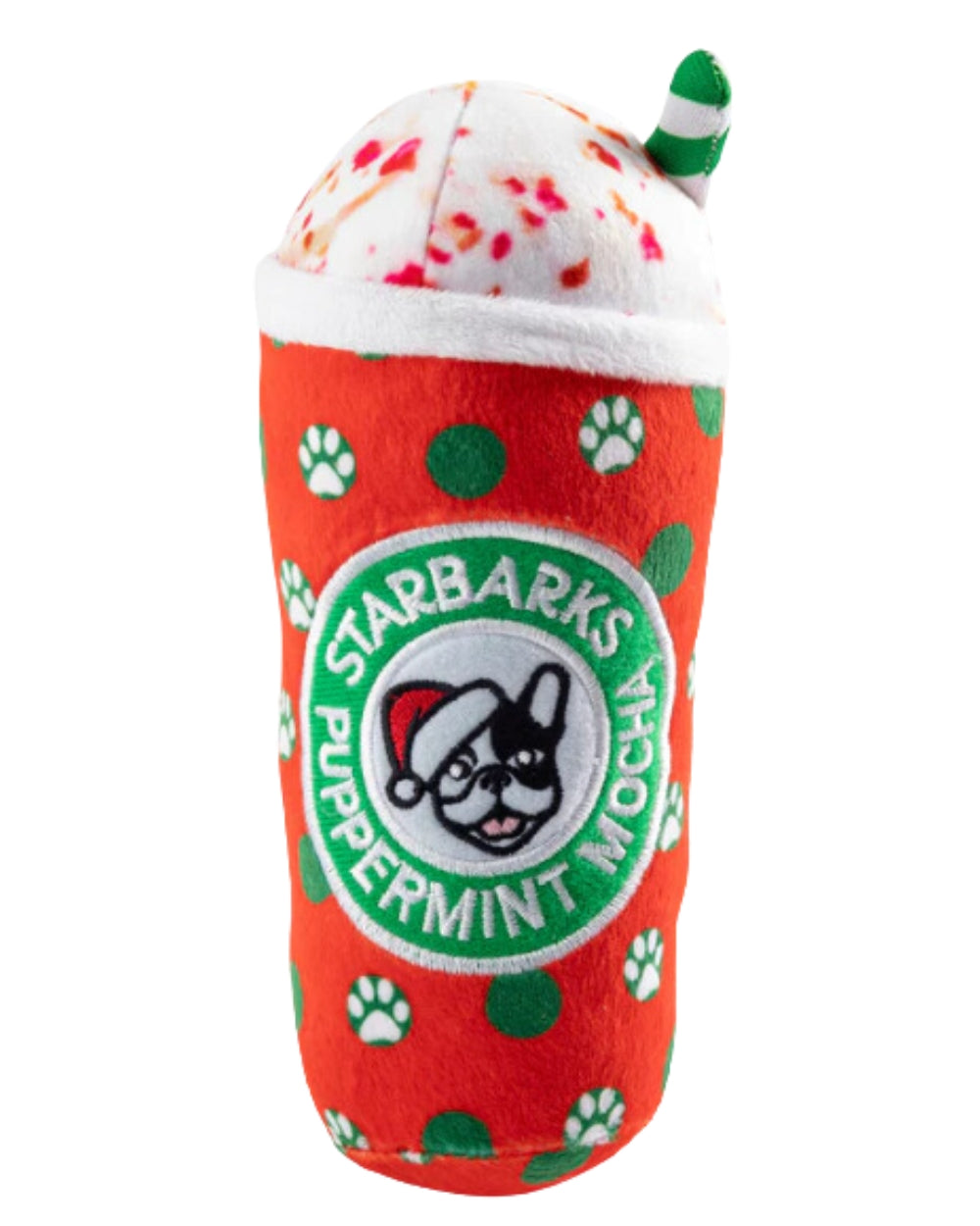 Starbarks Puppermint Mocha - Holiday Dots Cup Squeaker Plush Dog Toy Haute Diggity Dog