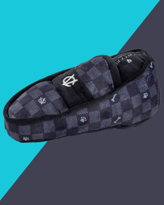 Black Checker Chewy Vuiton Loafer Dog Toy