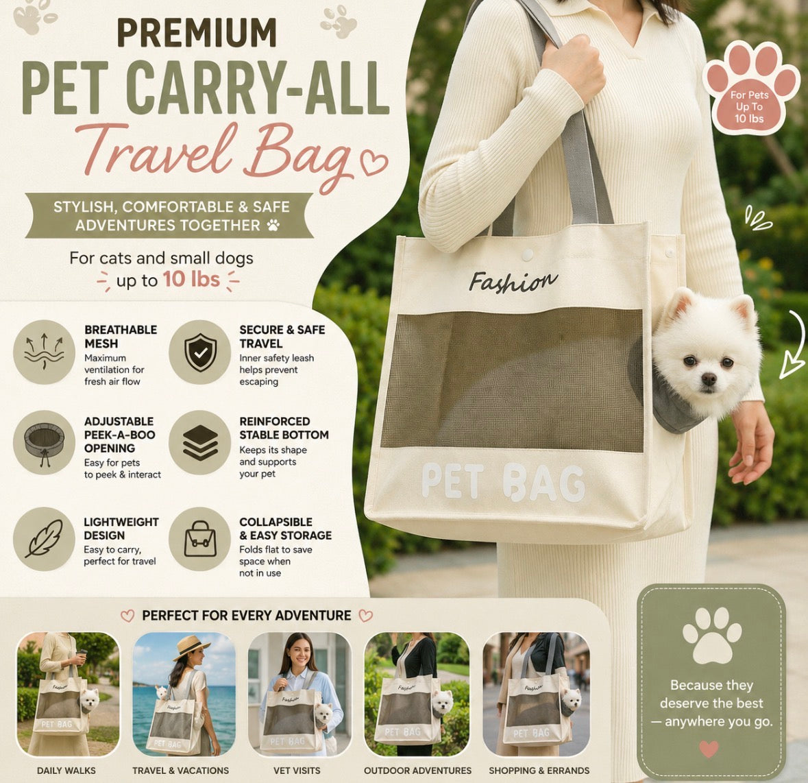 Premium Pet Travel Bag – Stylish, Comfortable & Secure Carrier for Cats & Small Dogs