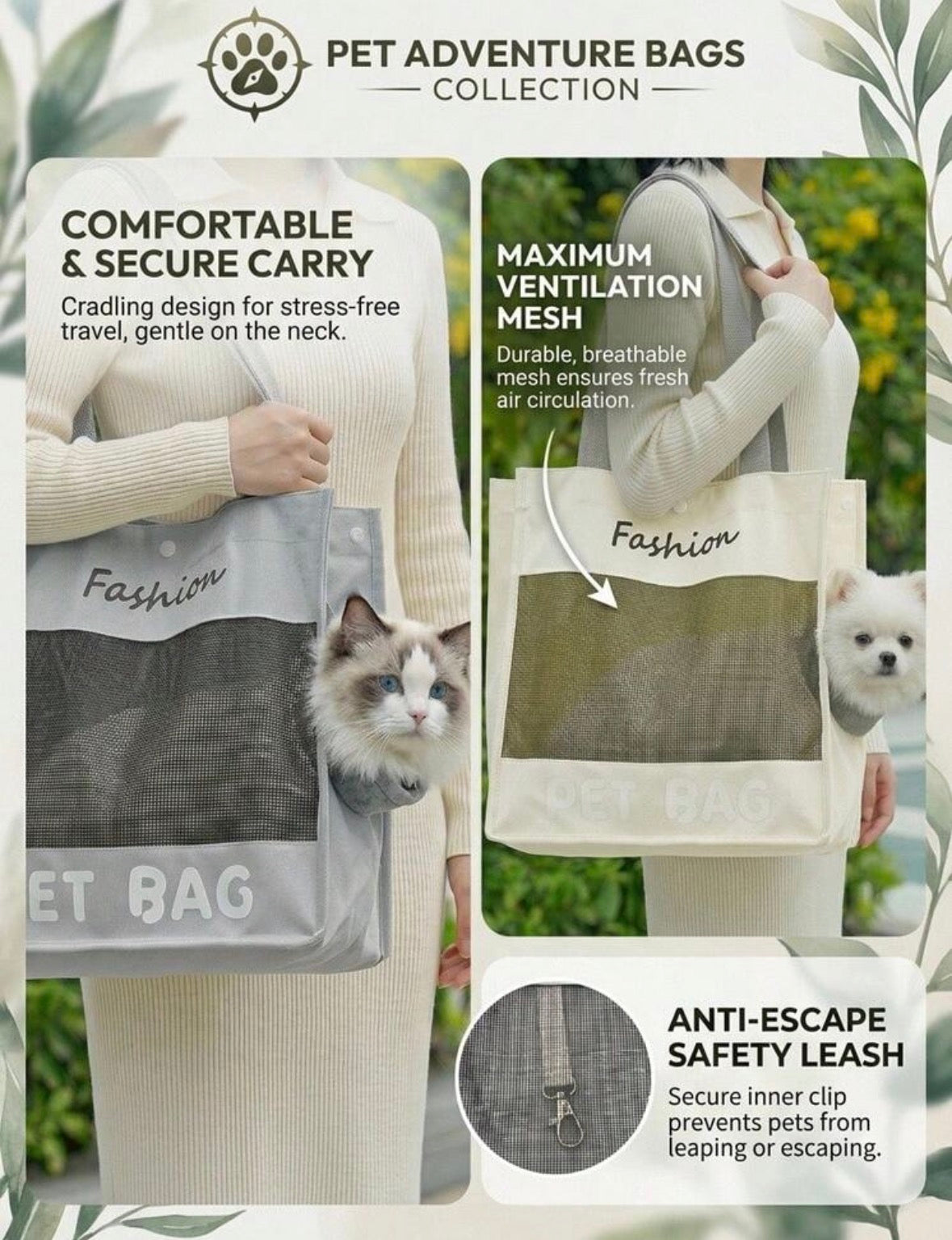 Premium Pet Travel Bag – Stylish, Comfortable & Secure Carrier for Cats & Small Dogs