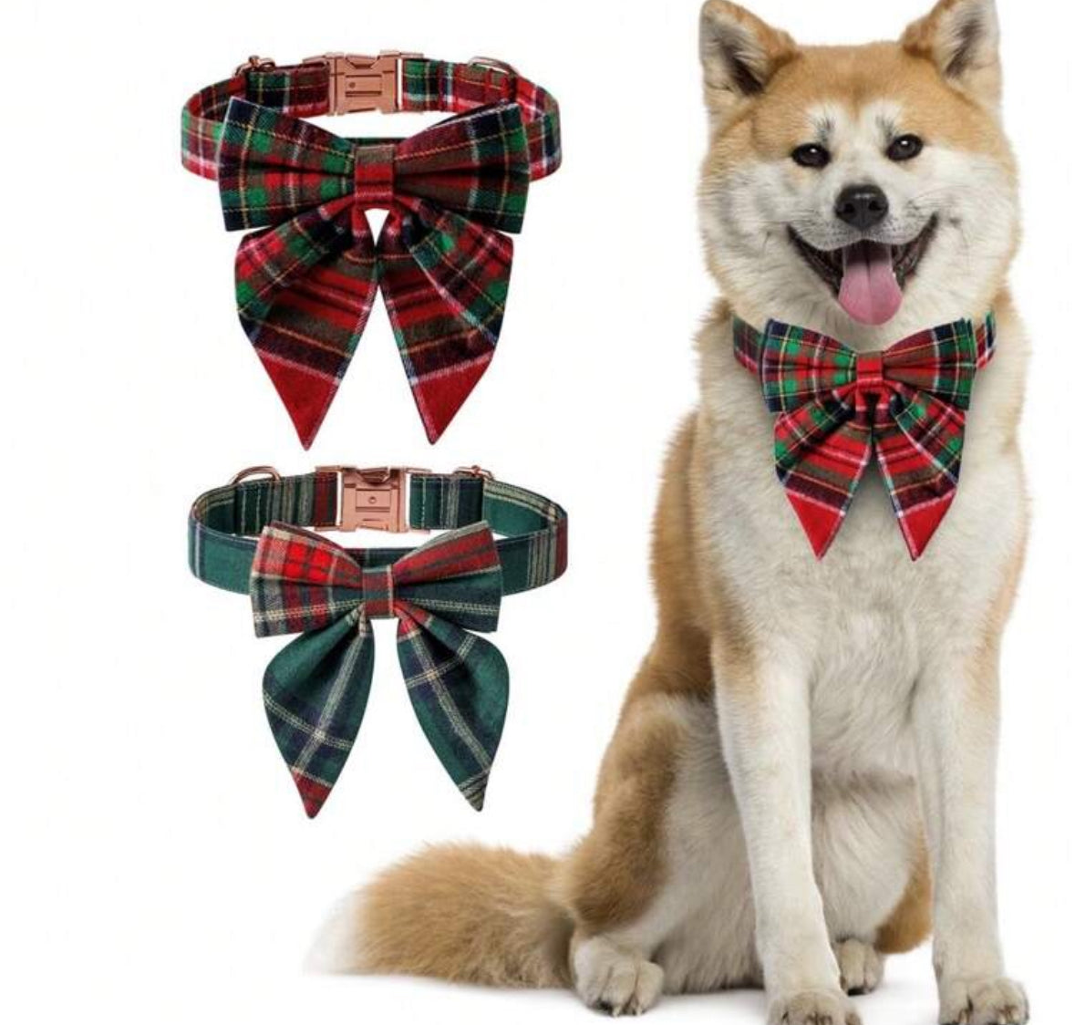 Elegant Christmas-Inspired Collars with Built-In Bows – Large Size Only