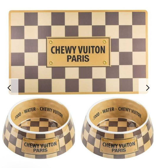 Checker Chewy Dog Bowl Set