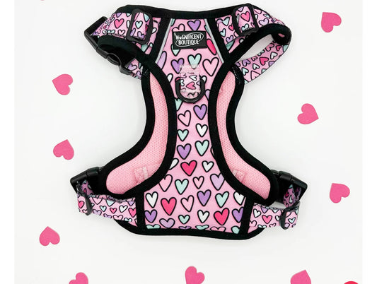 Happy Hikes No Pull Dog Harness - Love Hearts Pink