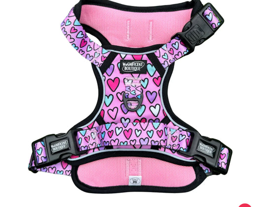 Happy Hikes No Pull Dog Harness - Love Hearts Pink