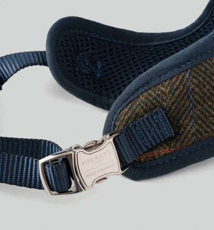 Dark Green Checked Herringbone Tweed Dog Harness