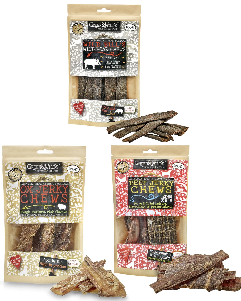 Green and Wild Natural Dog Treat Beef, Ox and Wild Boar Chews