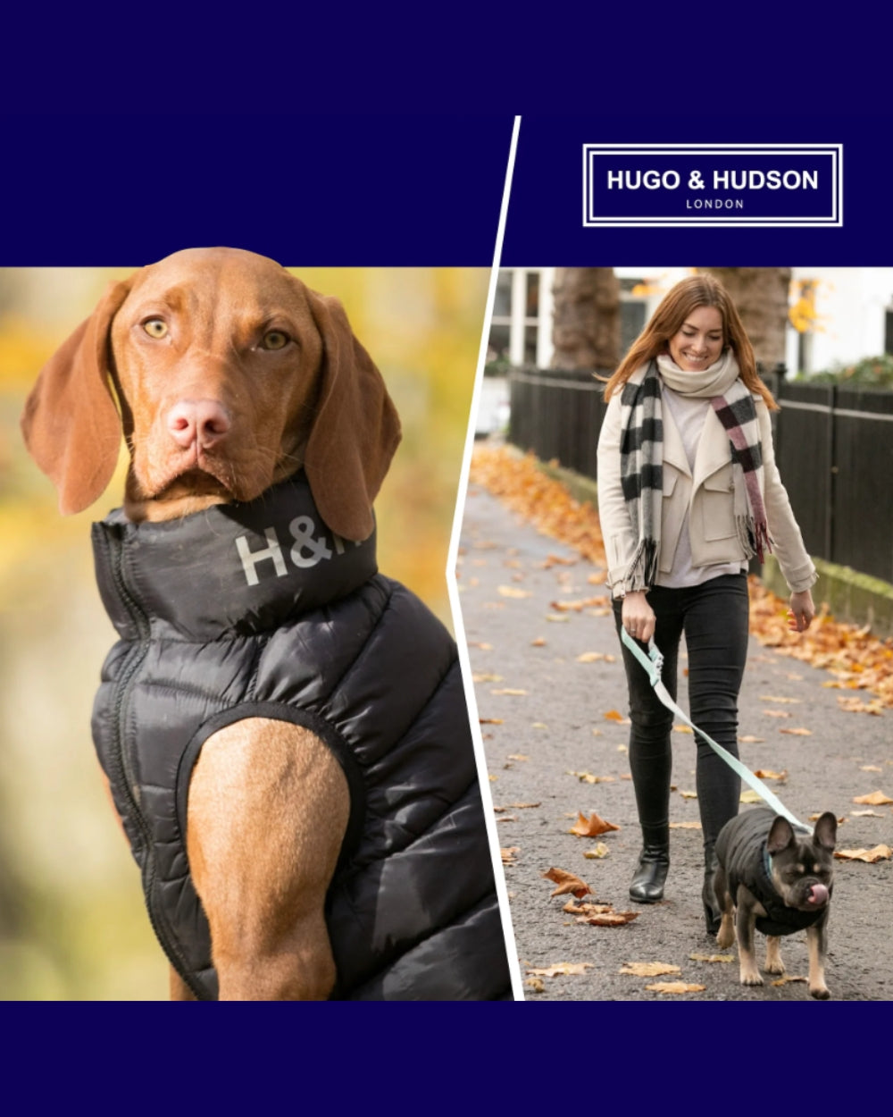 Hugo and Hudson Reversible Dog Puffer Jacket - Black and Grey - Dog Coat