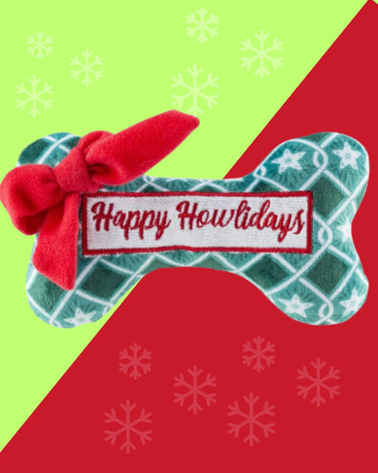 Green Stars Bone - Happy Howlidays Squeaker Plush Dog Toy Haute Diggity Dog
