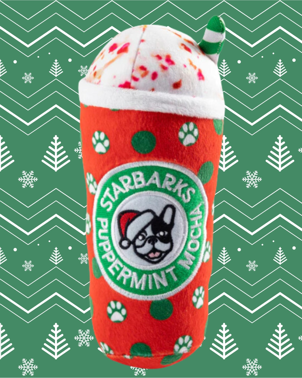 Starbarks Puppermint Mocha - Holiday Dots Cup Squeaker Plush Dog Toy Haute Diggity Dog
