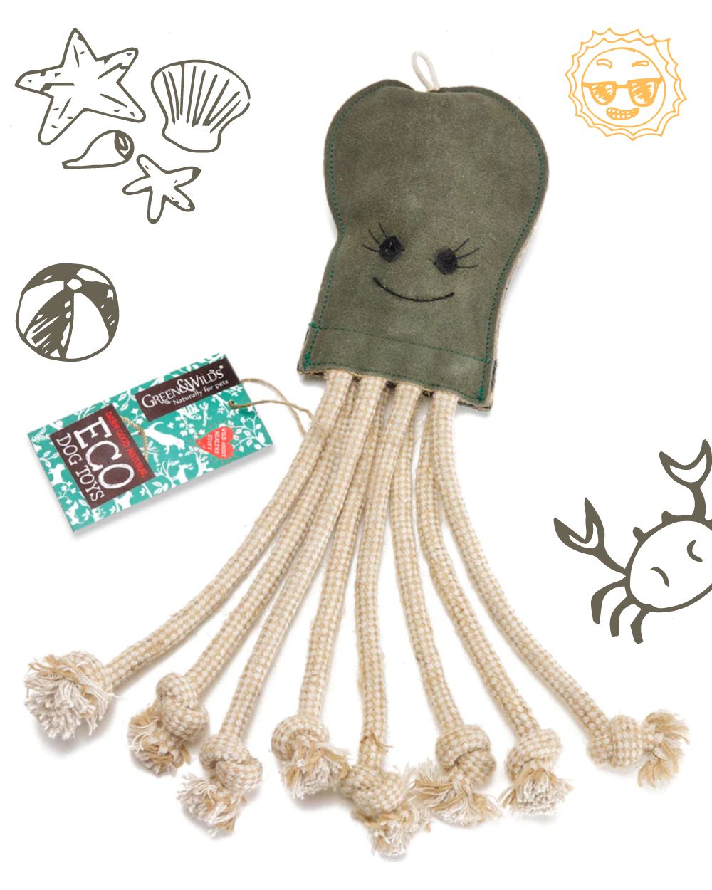Olive the Octopus, Eco dog toy - Green and Wilds